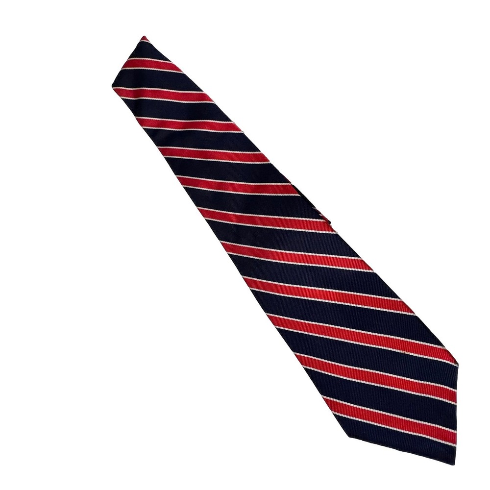 Vtg Huntington 100% Repp Silk Men's Tie‎ Red White Blue Striped Made in USA